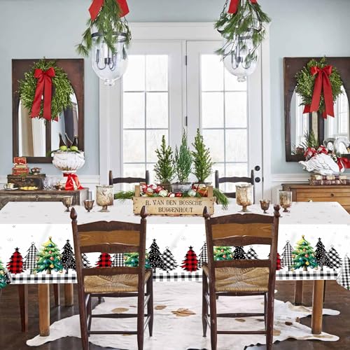 Christmas Disposable Plastic Tablecloth 54x108 Inch - Tree Pattern, 2 Pack