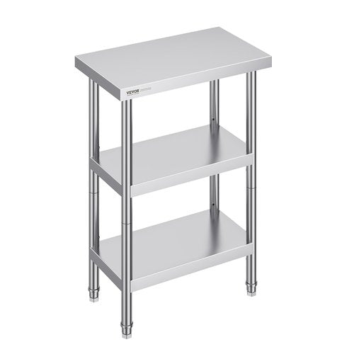 VEVOR Stainless Steel Food Prep Table, 14 x 24 x 34 Inch Commercial Food Prep Worktable Heavy Duty Prep Worktable, Metal Work Table with Adjustable Height for BBQ, Kitchen, Home, and Garage