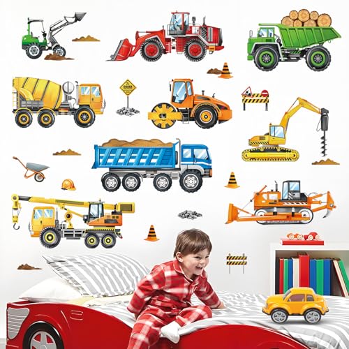 Construction Vehicles Wall Decals for Boys' Bedroom & Playroom - 8 Sheets