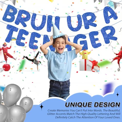 Funny 13th Birthday Banner - Bruh Ur a Teenager, Glitter Design
