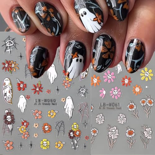 LYLYNB Halloween Nail Stickers - Ghost Skull Spider 5 Sheets