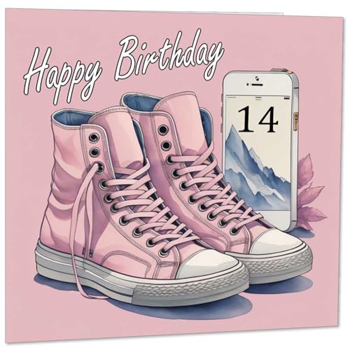 14th Birthday Card for Girls - 14 Years Old Pink Teenager Greeting