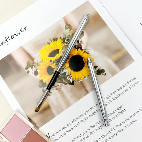 Zoolinn Portable Lip Brush Set, 2PCS Silver Retractable Makeup Brushes