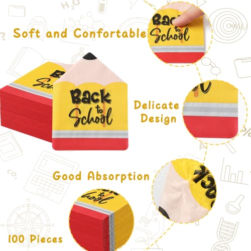 YGAUZ 100 PCS Pencil Shaped Paper Napkins - Back to School Party Supplies
