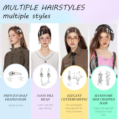 Y2K Silver Star Hair Clips 10-Piece Metal Barrette Set for Women