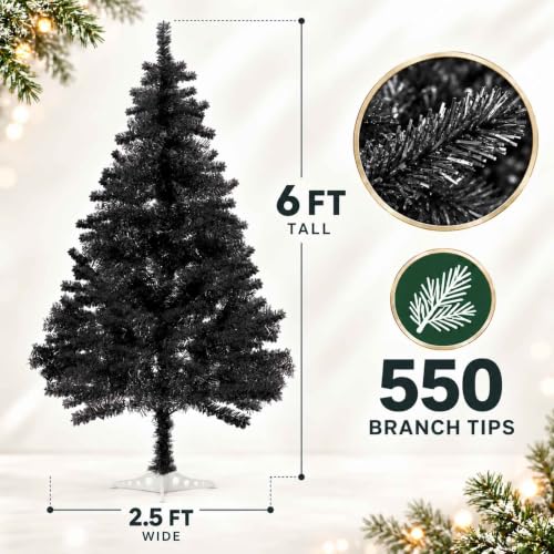 Black Artificial Christmas Tree - 6 FT Full & Realistic Holiday Decor