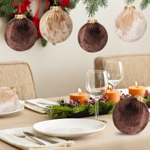 Velvet Christmas Ornaments Set - Brown Series 15 Pack 3.15 Inch Holiday Decor