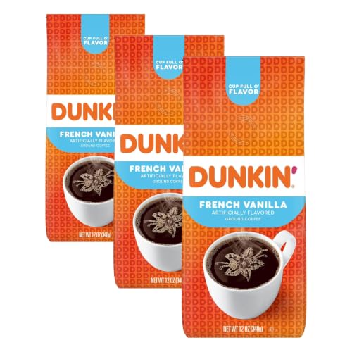 Dunkin' French Vanilla Ground Coffee, Medium Roast, 12 Oz (Pack of 3)