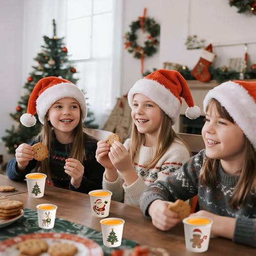 Brown Christmas Disposable Paper Cups 3oz - Santa Deer Design, 100 Pack