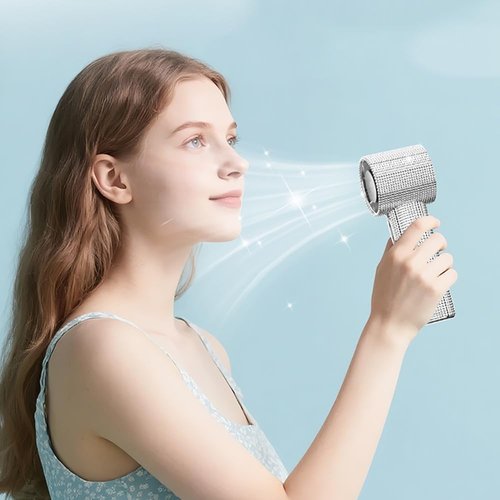 Portable Handheld Turbo Fan - Fashion Full Diamond 1800mAh USB Rechargeable Personal Battery Operated Mini Small Pocket Mini Fan for Travel/Outdoor/Vacation/Beach/Outdoor Activities (Sliver)