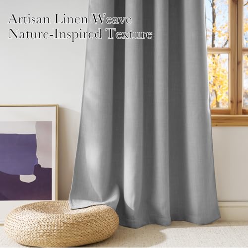 NICETOWN Light Grey Faux Linen Blackout Curtains - 63 Inch, 2 Panels