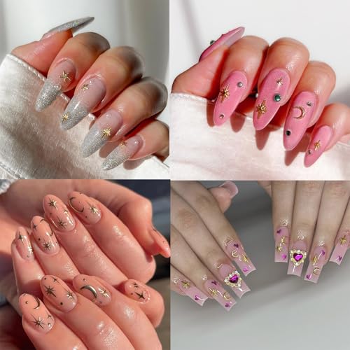 Cublive 200Pcs 3D Gold Star Nail Charms Metallic Studs for Manicure DIY