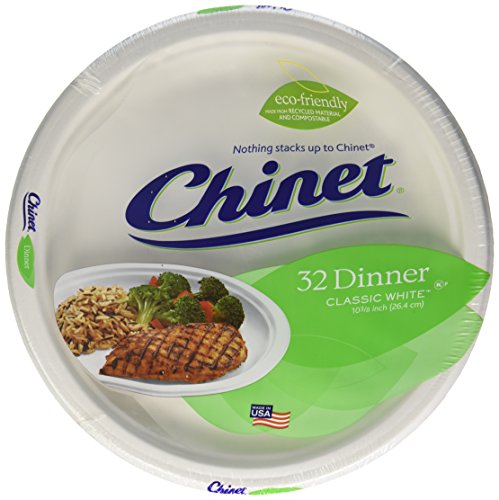 Chinet Classic White Dinner Plates - 32 Pack, Leak Resistant