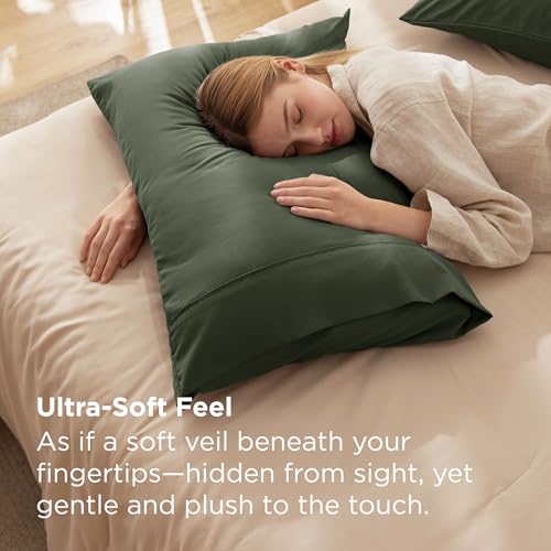 Bedsure Standard Pillowcases Set of 2 - Olive Green Microfiber Envelope