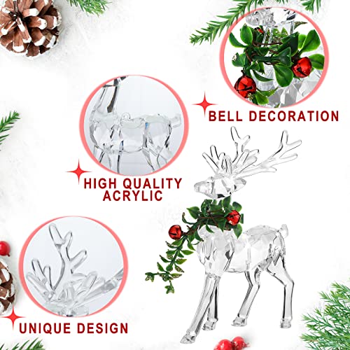 Christmas Acrylic Reindeer Figurines Set with Red Bell Berries - 4 Pieces