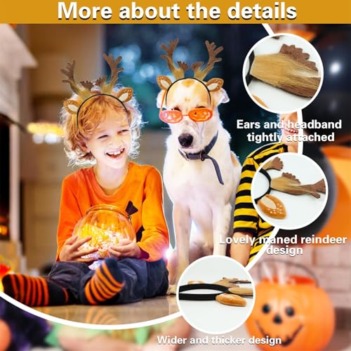 Beviliu Deer Antlers Headband - Fluffy Reindeer Ears for Christmas Costume