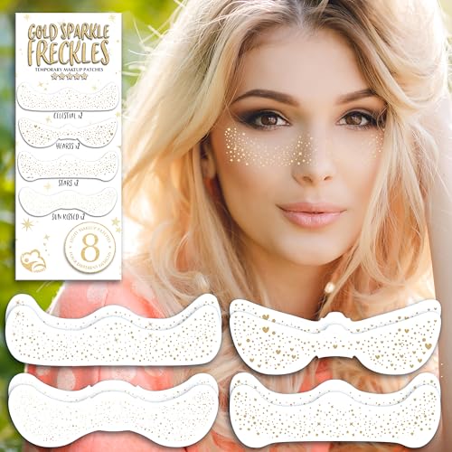 UBUN2 Gold Sparkle Freckles Face Tattoo - 8 Pack Glitter Speckles