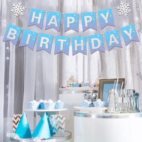 Snowflake Happy Birthday Banner - Winter Wonderland Party Decor