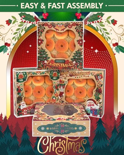 Christmas Kraft Cookie Boxes with Window - 12 Pack, 10x10x2.5 Inch Bakery Gift Boxes - Christmas Gifts