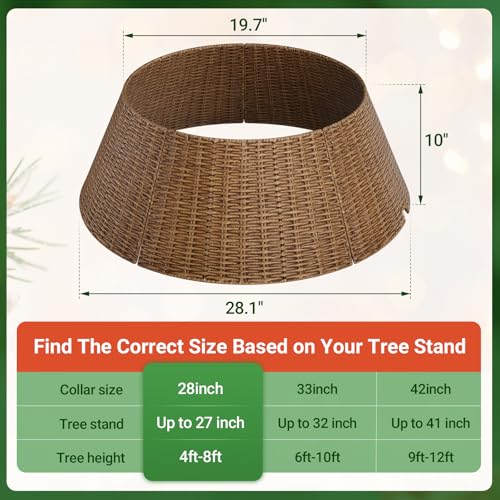Wicker Christmas Tree Collar 28 Inch Woven Tree Base Cover Brown - Modern Holiday Decor