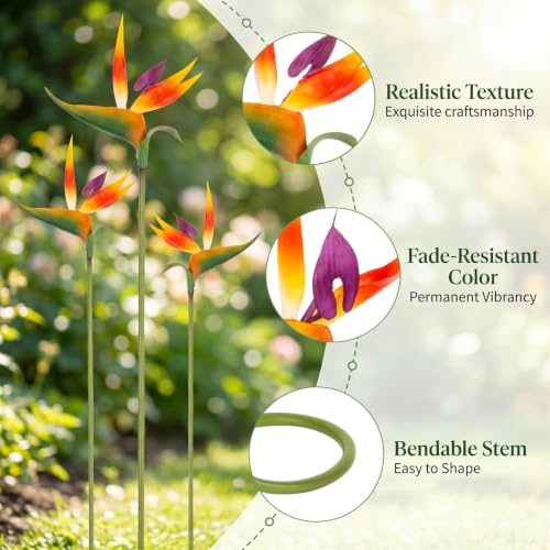 Rainflow Sunset Red Bird of Paradise Artificial Plant - Tropical Flowers, 2 Pack