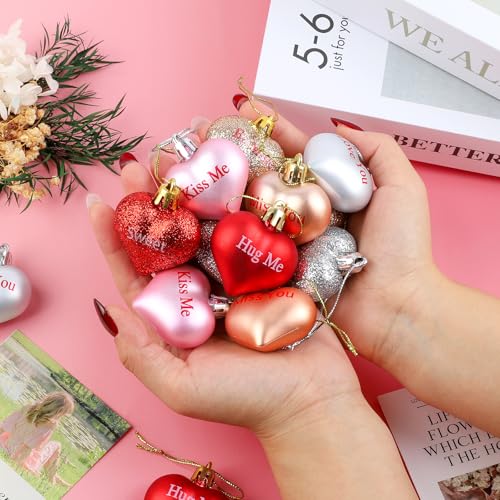 YIYA 24 Pcs Valentine's Day Heart Ornaments Glitter Shaped