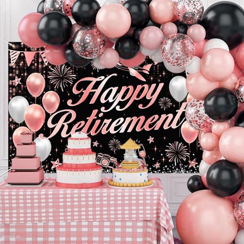 Rose Gold Happy Retirement Banner Backdrop - 70.8x43.3 Inch
