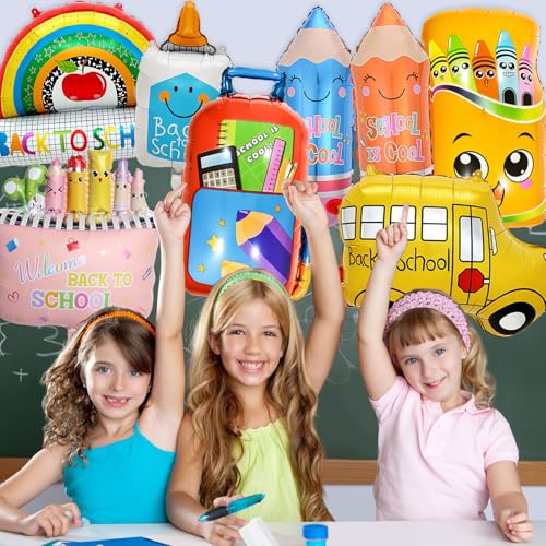 Back to School Balloons Set - 8 Pcs Foil Pencil & Crayon
