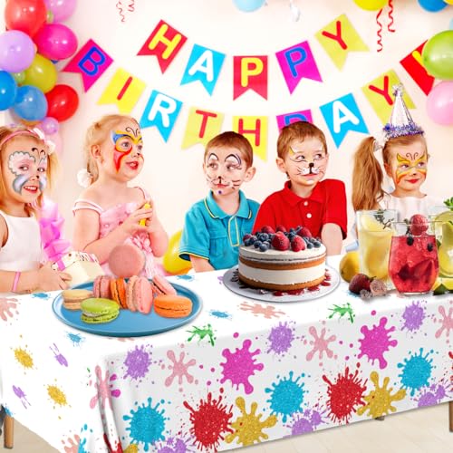 Paint Splatter Tablecloths - 3 Pack Art Party Decorations 72.5x40.8in
