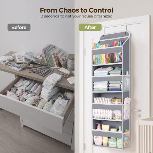 LAMU Over Door Organizer - 4 Tier Grey Storage with PVC Windows