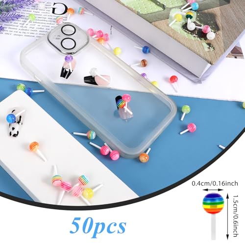 50 Pcs 3D Lollipop Nail Charms Resin Macaron Candy Art Decorations