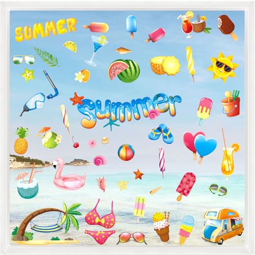 134 PCS Summer Hawaiian Window Clings - Double-Sided PVC Decor