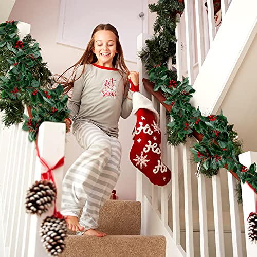 Christmas Garlands 3 Pack - 5.7 ft Faux Berry Holly Leaves Holiday Decor