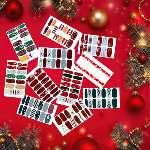 YECIRALA 12 Sheets Christmas Nail Polish Stickers Self-Adhesive Nail Wraps
