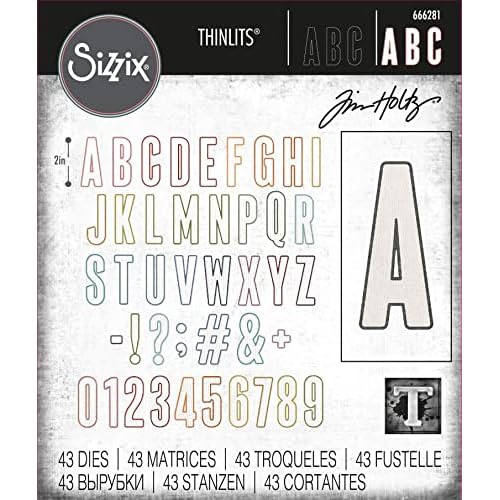 Sizzix Thinlits Die Set 43PK Alphanumeric Bulletin by Tim Holtz, 666281, Cranberry