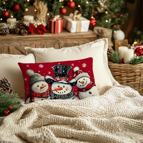AACORS Christmas Pillow Cover 12x20 Inch - Snowmen & Snowflakes Decor