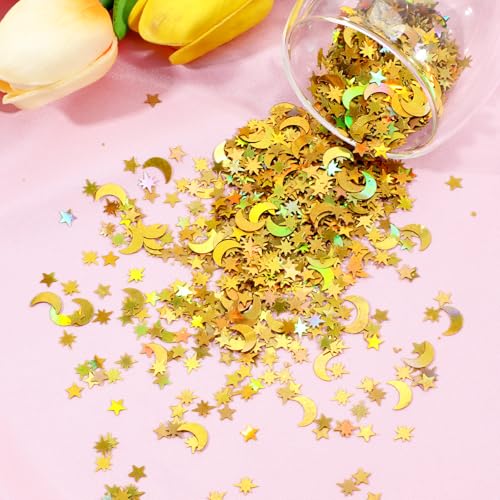 Yuomeaz 4000PCS Gold Star & Moon Confetti for Table Decorations - Star Moon Variation