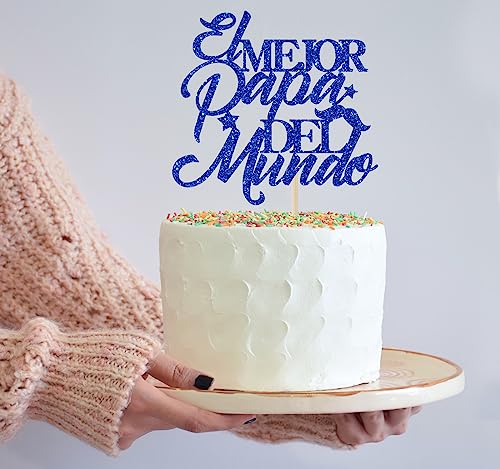 Blue Glitter Cake Topper for Father's Day - Happy Dad Birthday Decoration