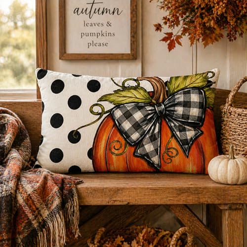 Polka Dot Pumpkin Throw Pillow Cover 12x20 Inch - Autumn Fall Decor