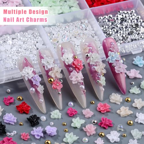 editTime 3D Flower Nail Art Charms with Bubble Beads & Pearls