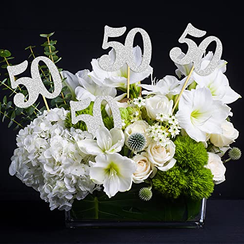 50th Birthday Centerpiece Sticks - 12 Pack Glitter Number 50