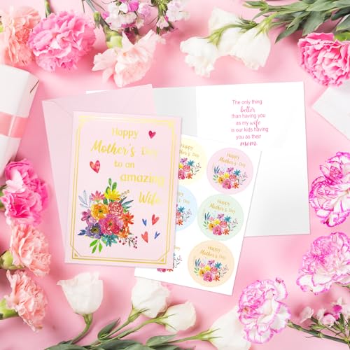 Gold Foil Happy Mother's Day Card for Wife - 5x7 with Stickers