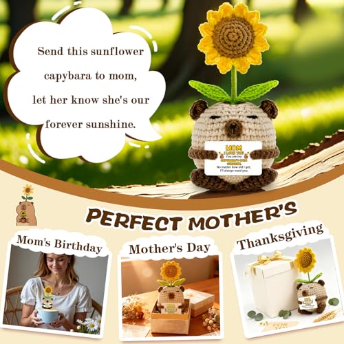 Mom Birthday Gift Crochet Capybara Sunflower Decor - From Son Daughter