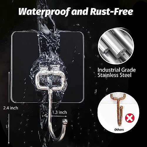 16 Pack Heavy Duty Adhesive Hooks - 33lb Waterproof Clear Wall Hooks