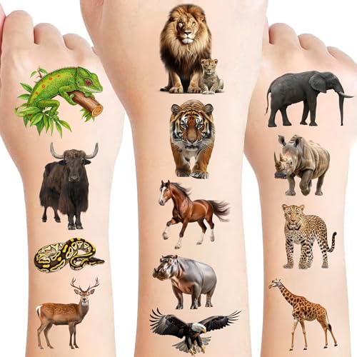 Jungle Animal Temporary Tattoos for Kids - 50 Pcs Safari Zoo Party Favors
