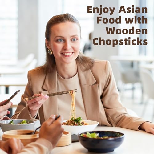 Antner Natural Wood Geometric Pattern Reusable Japanese Chopsticks Set – 8.8 Inch, Dishwasher Safe