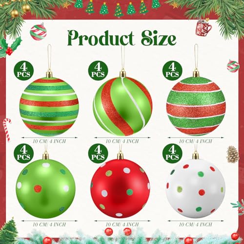 Wettarn 24 Pcs Christmas Ball Ornaments Set - 4 Inch Red Green White