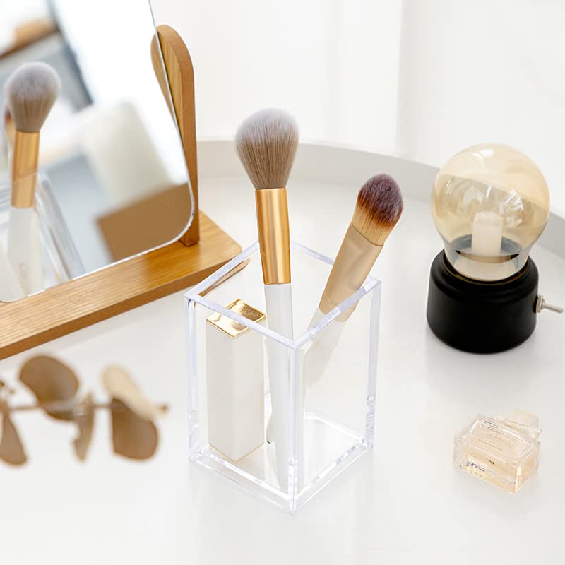 3 Pack Clear Acrylic Makeup Brush Holder and Desk Pencil Cup Organizer
