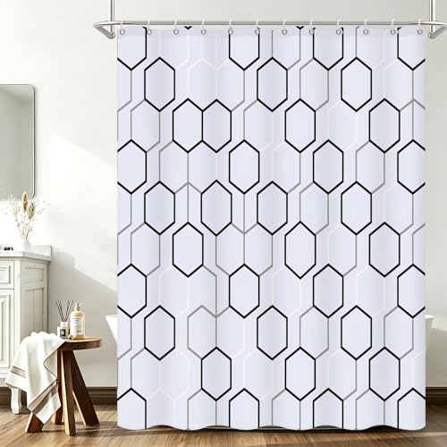 Black and White Hexagon Geometric Shower Curtain - 72" x 72" (Pack of 1)