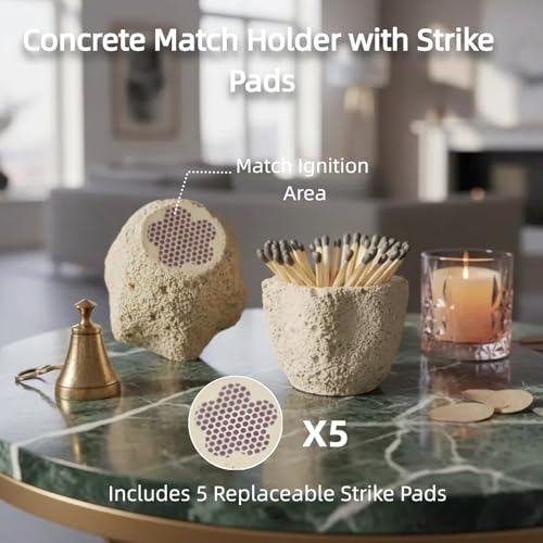 Augonla Concrete Match Holder with Striker Pads - Oatmeal Crater Design